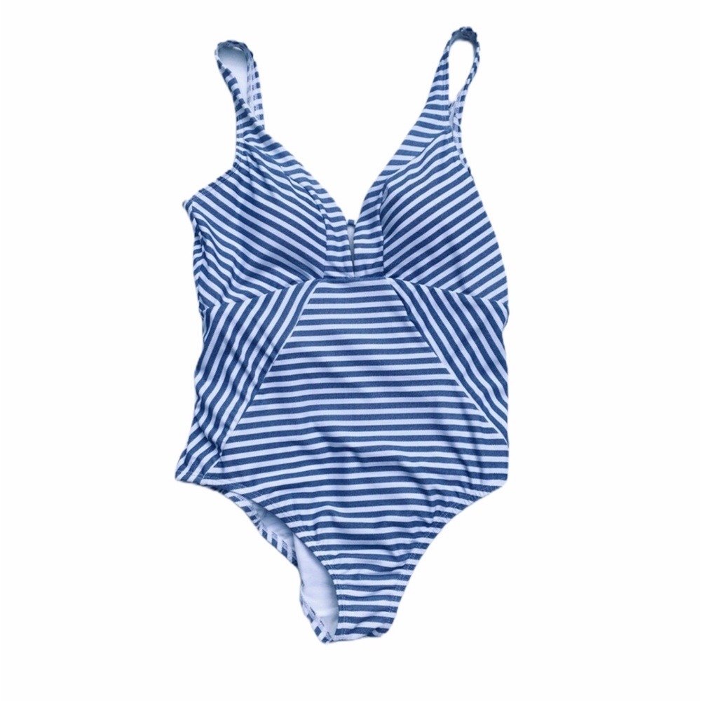 TIME & TRUE One piece swim suit blue white NWOT